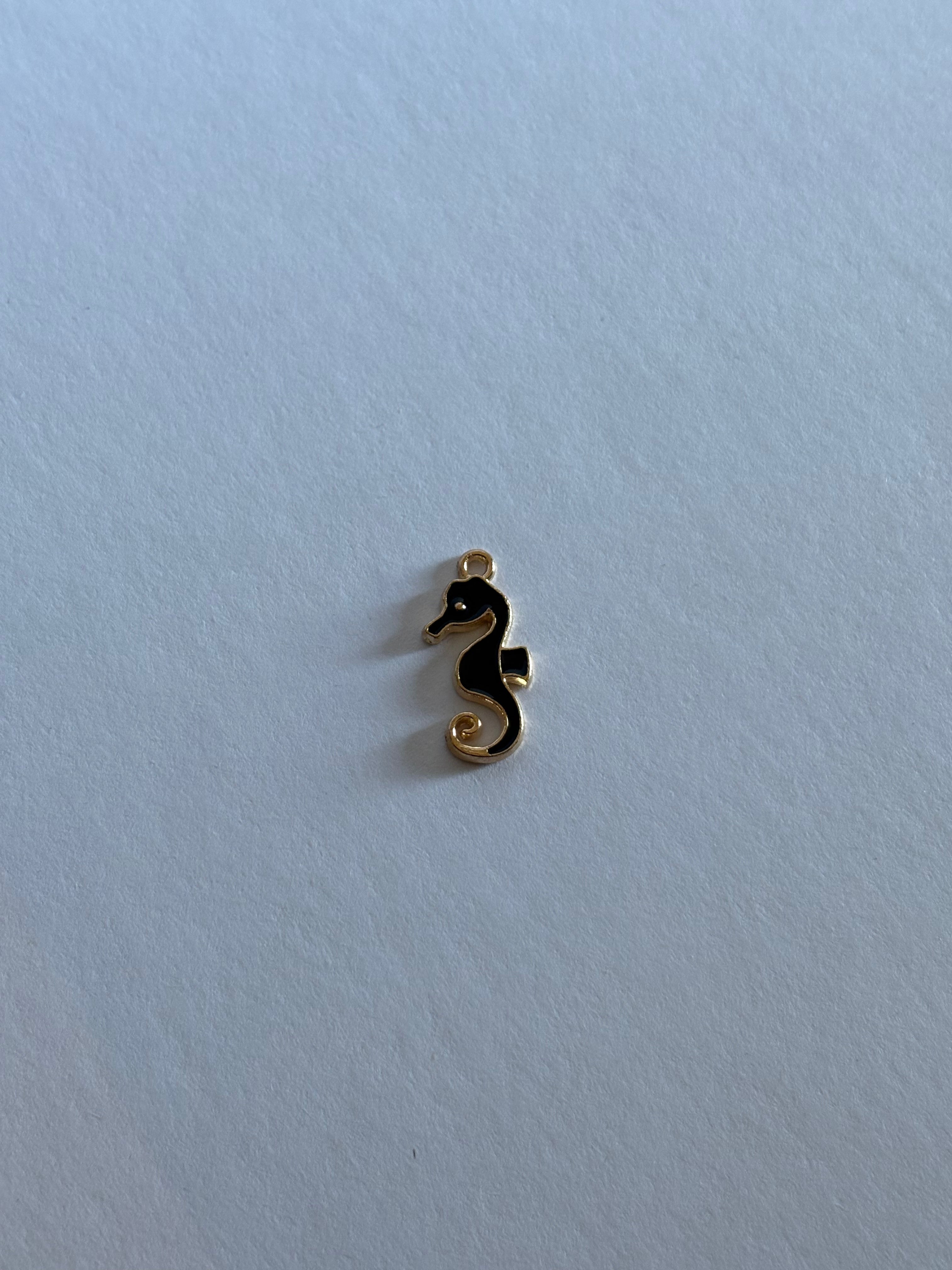 Charm Hippocampe Émail Noir